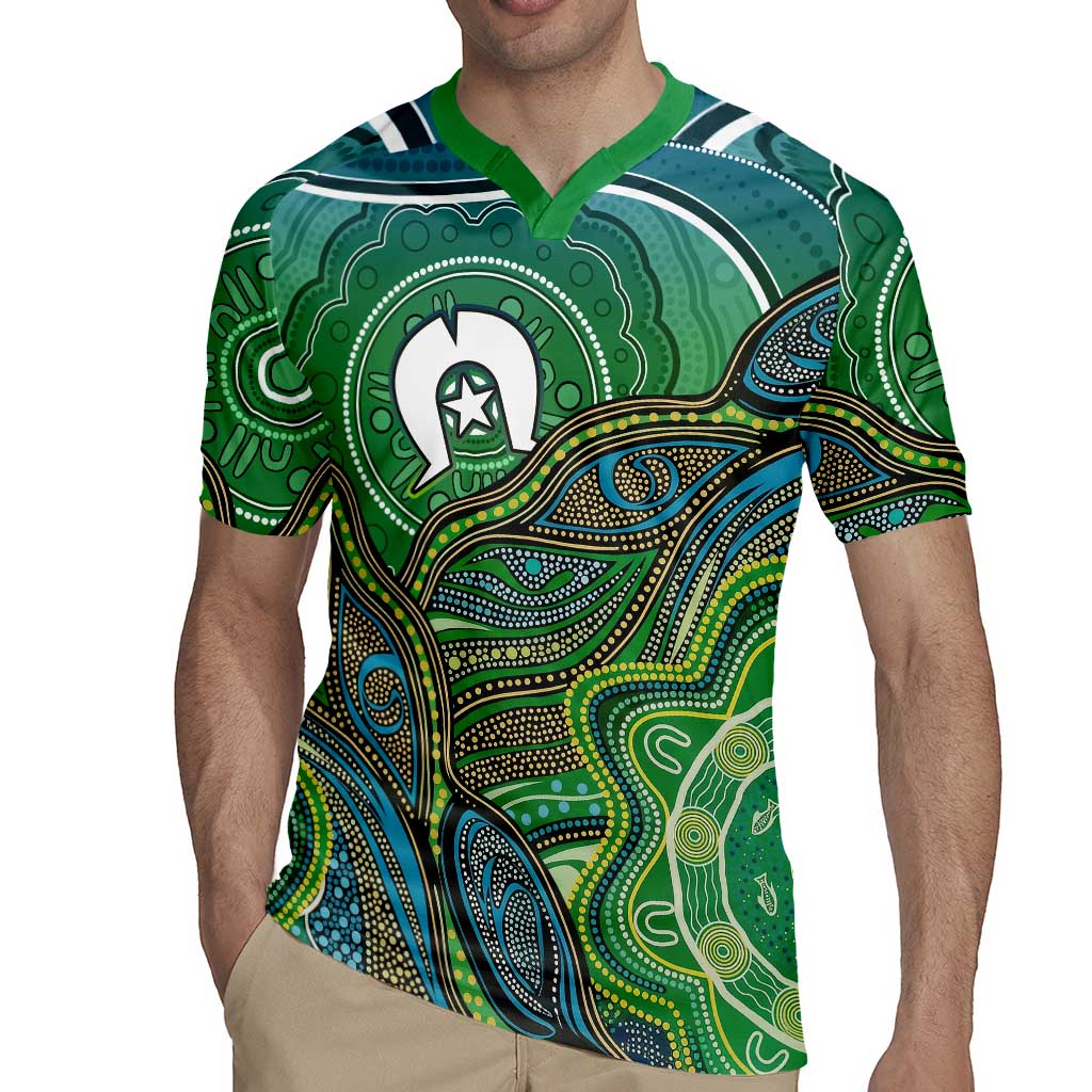Torres Strait Islands Rugby Jersey Indigenous Ocean Wave Dot Green Color