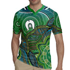 Torres Strait Islands Rugby Jersey Indigenous Ocean Wave Dot Green Color