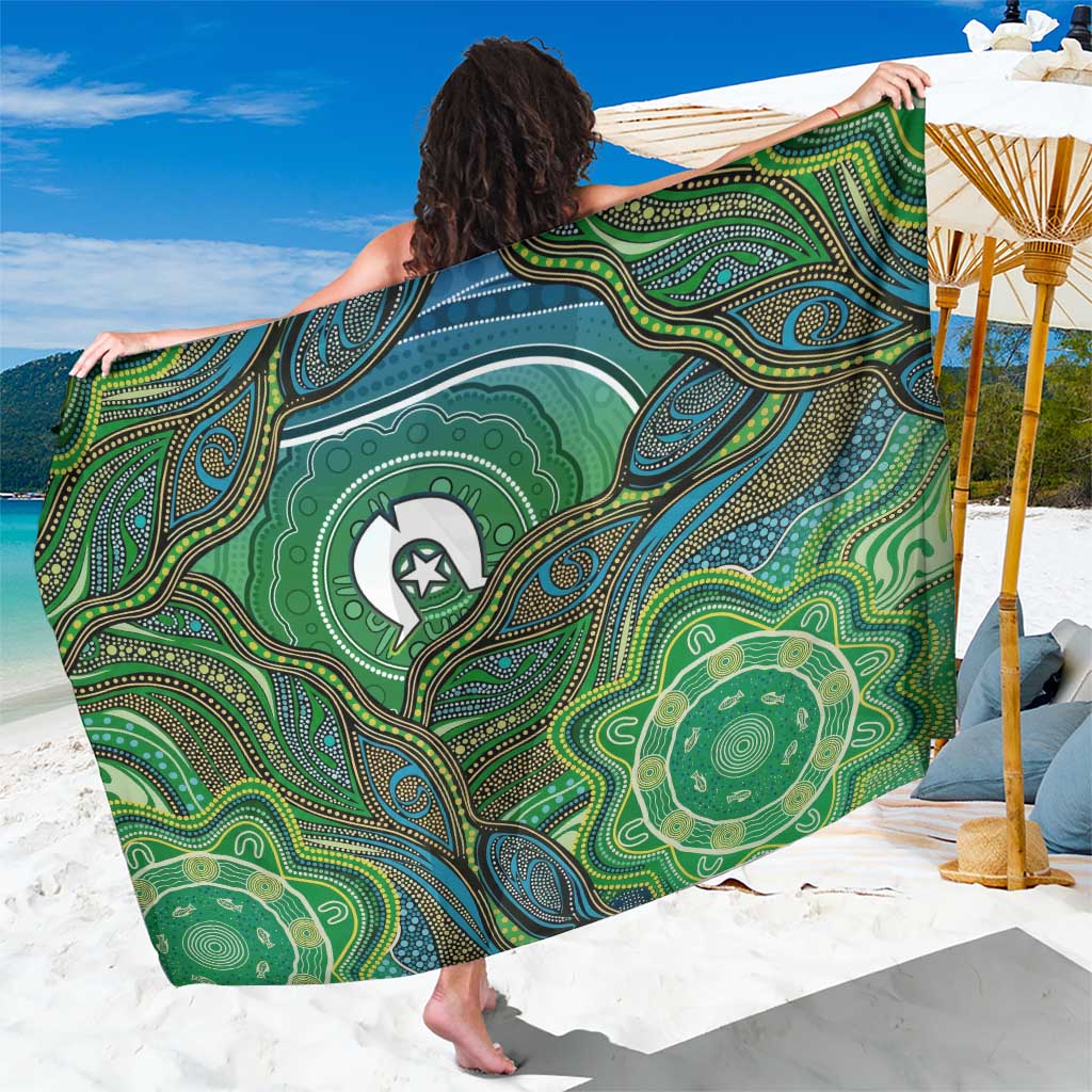 Torres Strait Islands Sarong Indigenous Ocean Wave Dot Green Color
