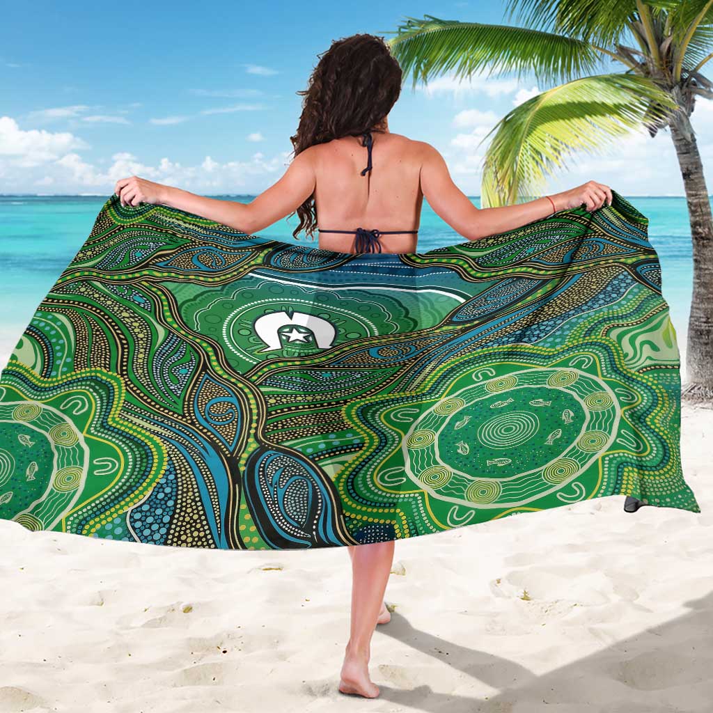 Torres Strait Islands Sarong Indigenous Ocean Wave Dot Green Color