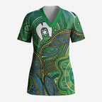 Torres Strait Islands Scrub Top Indigenous Ocean Wave Dot Green Color