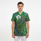 Torres Strait Islands Scrub Top Indigenous Ocean Wave Dot Green Color