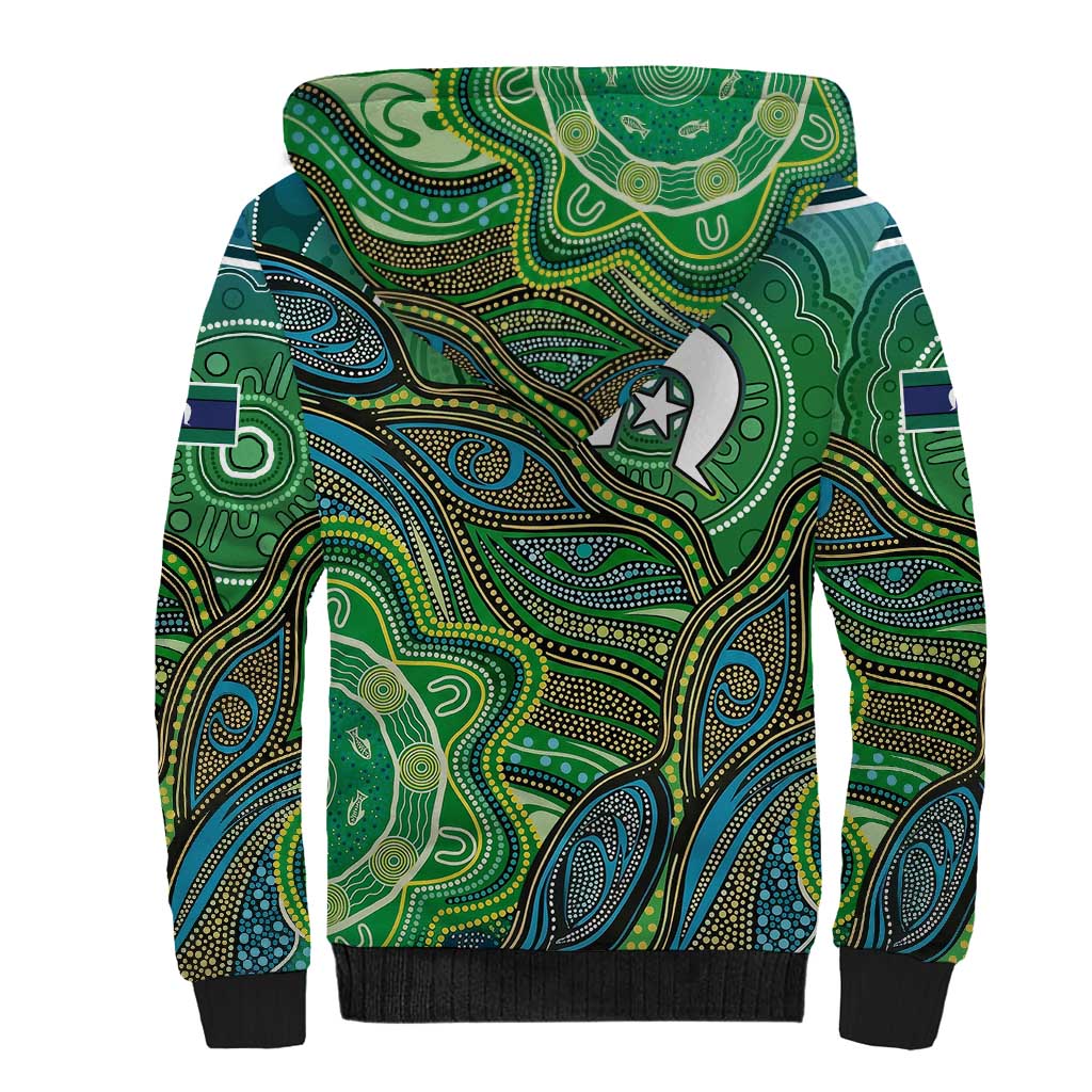 Torres Strait Islands Sherpa Hoodie Indigenous Ocean Wave Dot Green Color