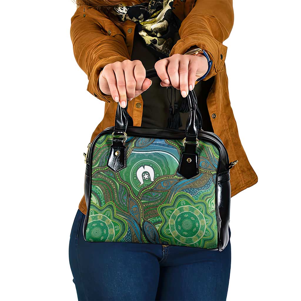 Torres Strait Islands Shoulder Handbag Indigenous Ocean Wave Dot Green Color