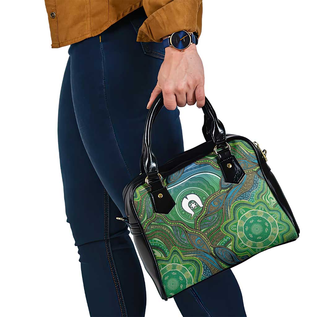 Torres Strait Islands Shoulder Handbag Indigenous Ocean Wave Dot Green Color