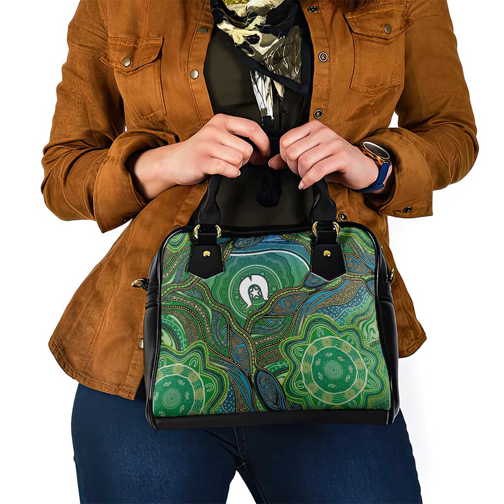 Torres Strait Islands Shoulder Handbag Indigenous Ocean Wave Dot Green Color