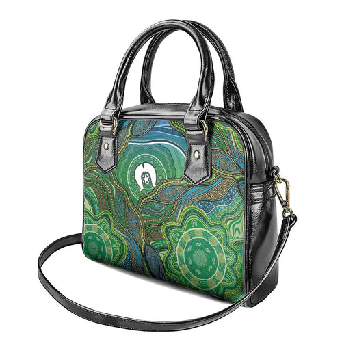 Torres Strait Islands Shoulder Handbag Indigenous Ocean Wave Dot Green Color