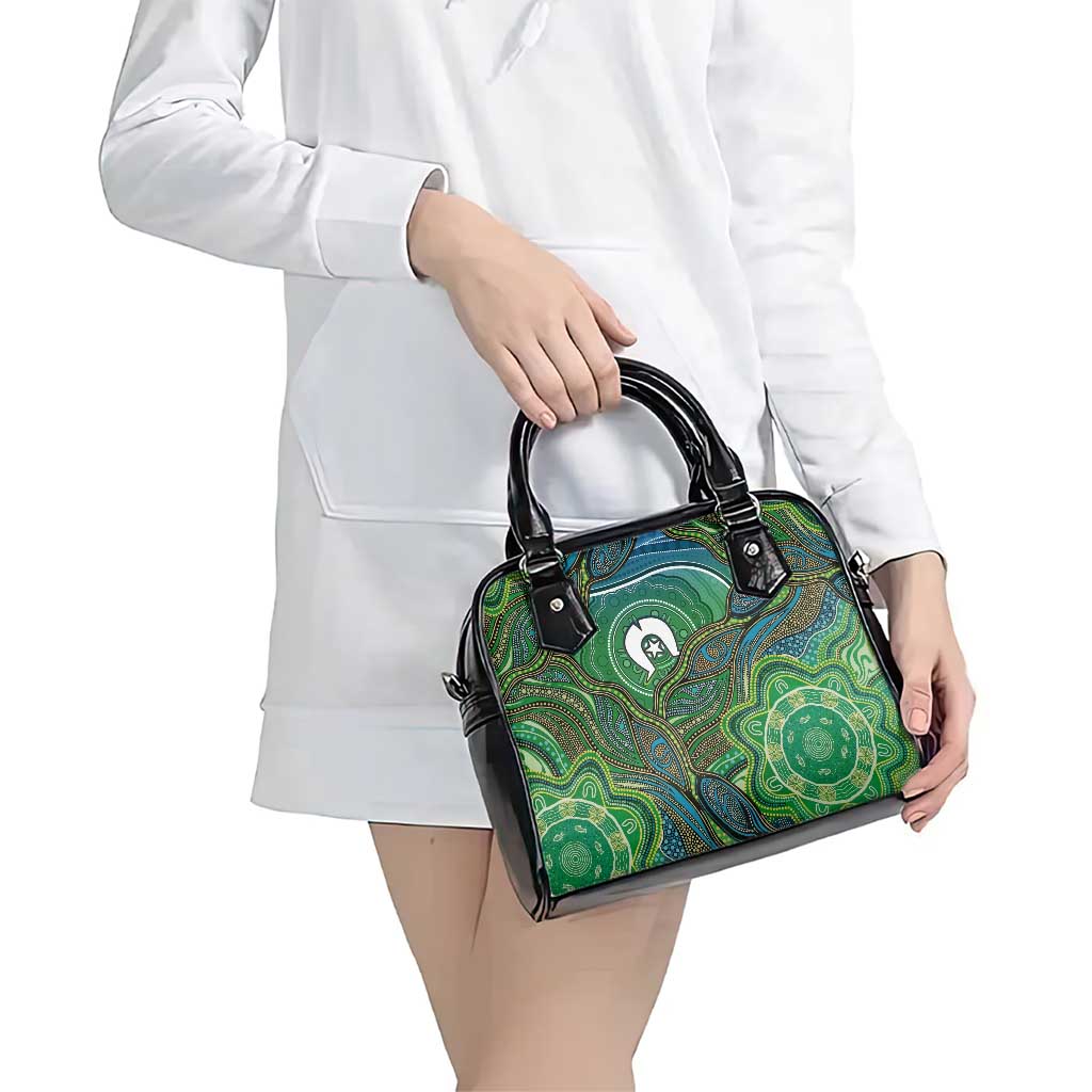Torres Strait Islands Shoulder Handbag Indigenous Ocean Wave Dot Green Color