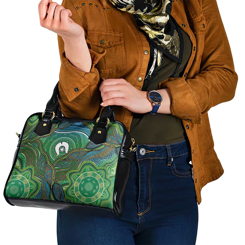 Torres Strait Islands Shoulder Handbag Indigenous Ocean Wave Dot Green Color