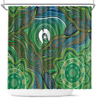 Torres Strait Islands Shower Curtain Indigenous Ocean Wave Dot Green Color