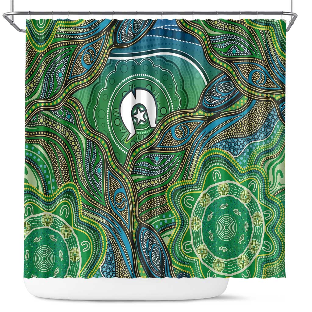 Torres Strait Islands Shower Curtain Indigenous Ocean Wave Dot Green Color