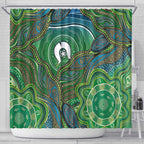 Torres Strait Islands Shower Curtain Indigenous Ocean Wave Dot Green Color