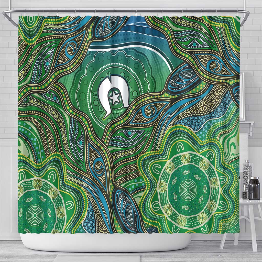 Torres Strait Islands Shower Curtain Indigenous Ocean Wave Dot Green Color