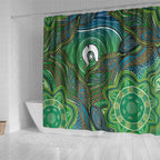 Torres Strait Islands Shower Curtain Indigenous Ocean Wave Dot Green Color