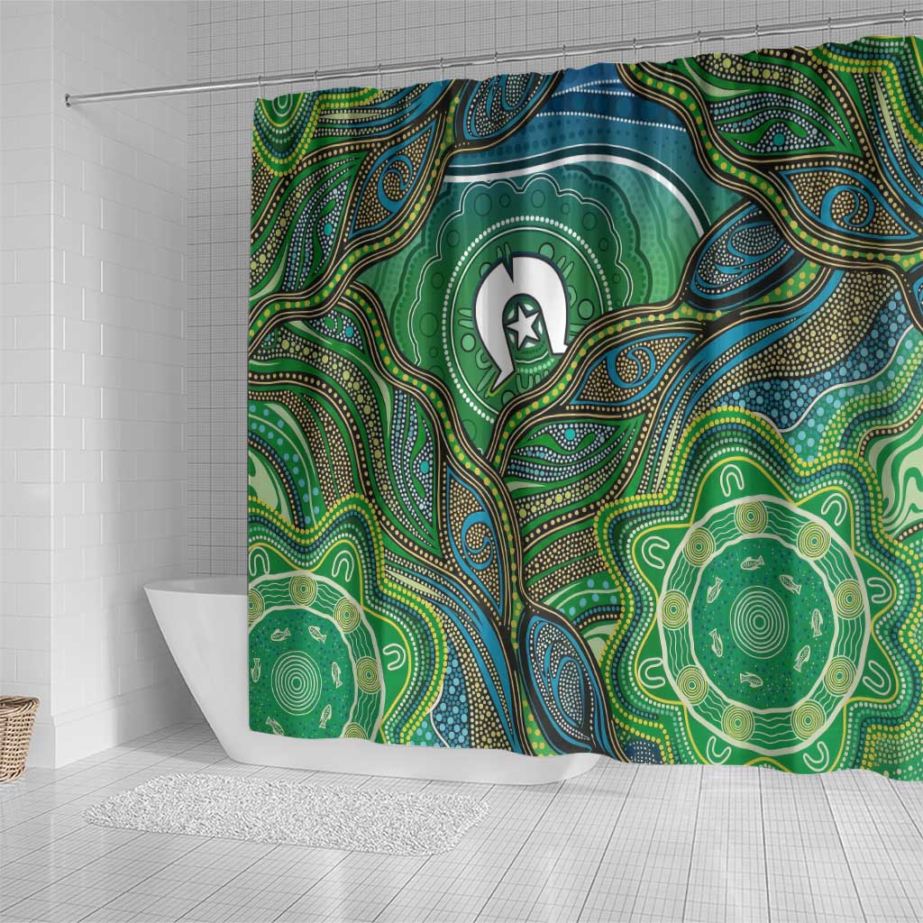 Torres Strait Islands Shower Curtain Indigenous Ocean Wave Dot Green Color