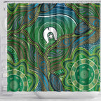 Torres Strait Islands Shower Curtain Indigenous Ocean Wave Dot Green Color