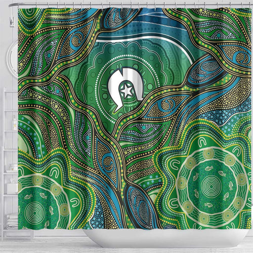Torres Strait Islands Shower Curtain Indigenous Ocean Wave Dot Green Color