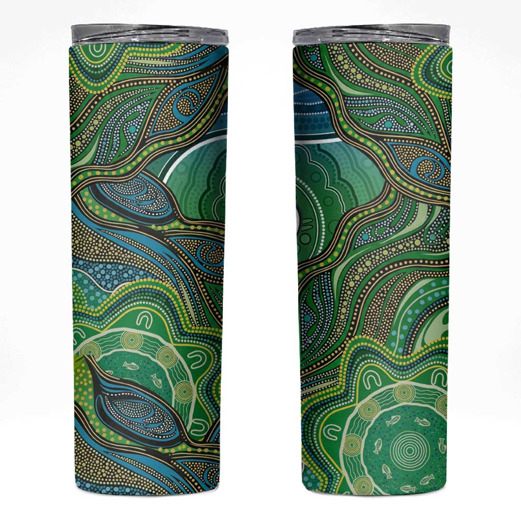 Torres Strait Islands Skinny Tumbler Indigenous Ocean Wave Dot Green Color