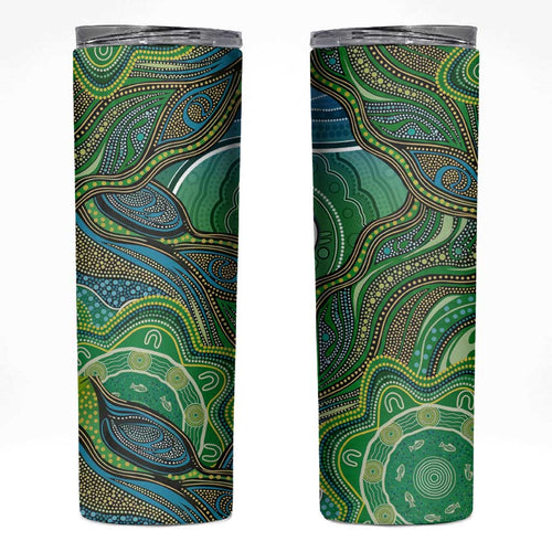 Torres Strait Islands Skinny Tumbler Indigenous Ocean Wave Dot Green Color