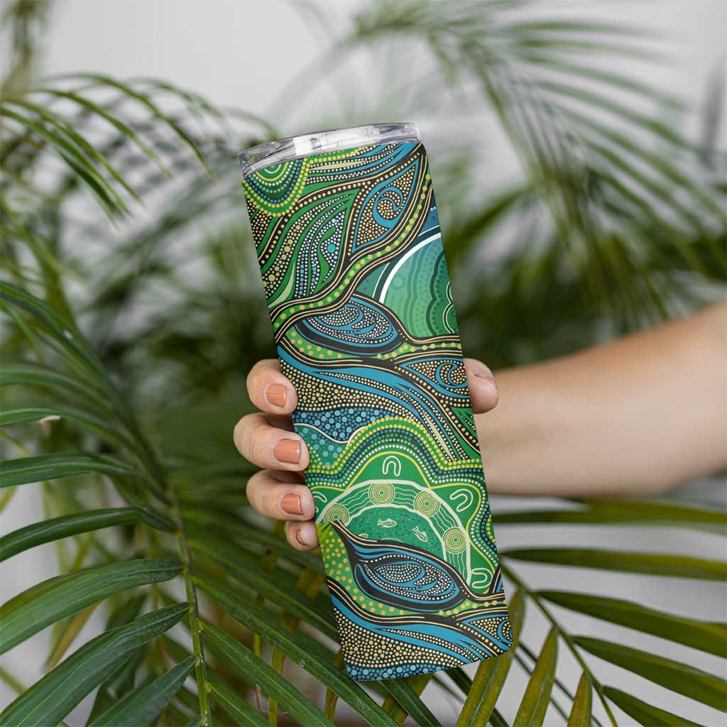 Torres Strait Islands Skinny Tumbler Indigenous Ocean Wave Dot Green Color