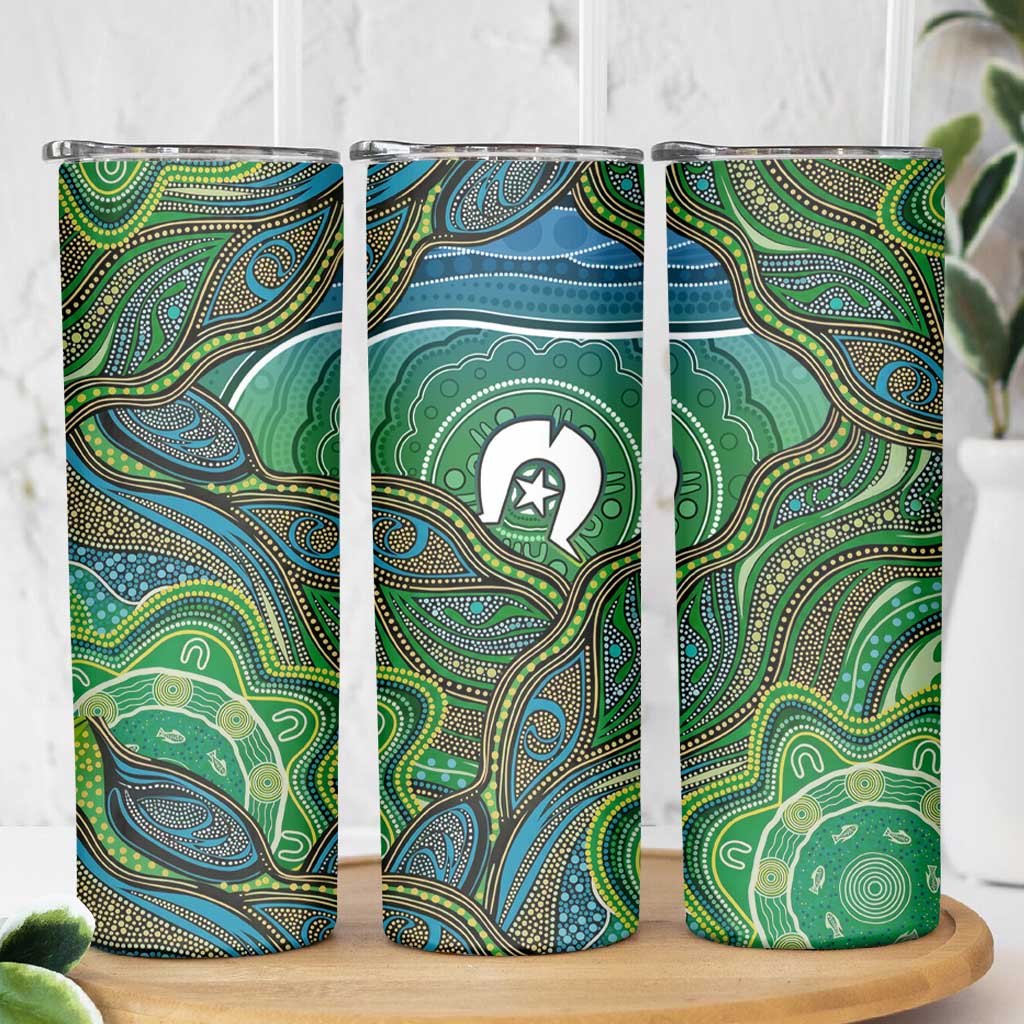 Torres Strait Islands Skinny Tumbler Indigenous Ocean Wave Dot Green Color