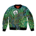 Torres Strait Islands Sleeve Zip Bomber Jacket Indigenous Ocean Wave Dot Green Color