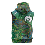 Torres Strait Islands Sleeveless Hoodie Indigenous Ocean Wave Dot Green Color