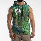Torres Strait Islands Sleeveless Hoodie Indigenous Ocean Wave Dot Green Color