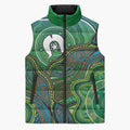 Torres Strait Islands Sleeveless Puffer Jacket Indigenous Ocean Wave Dot Green Color