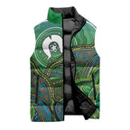 Torres Strait Islands Sleeveless Puffer Jacket Indigenous Ocean Wave Dot Green Color