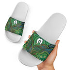 Torres Strait Islands Slide Sandals Indigenous Ocean Wave Dot Green Color