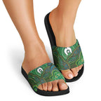 Torres Strait Islands Slide Sandals Indigenous Ocean Wave Dot Green Color