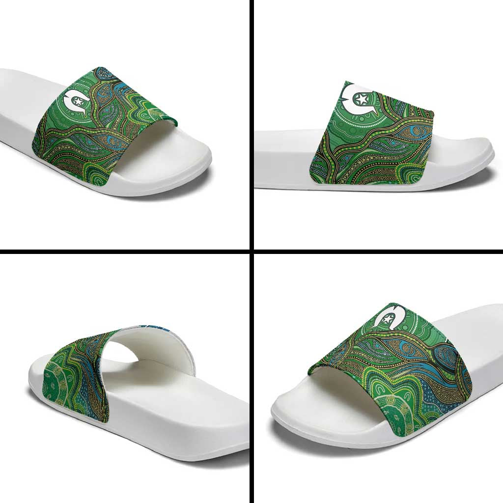 Torres Strait Islands Slide Sandals Indigenous Ocean Wave Dot Green Color