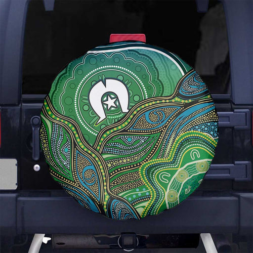 Torres Strait Islands Spare Tire Cover Indigenous Ocean Wave Dot Green Color