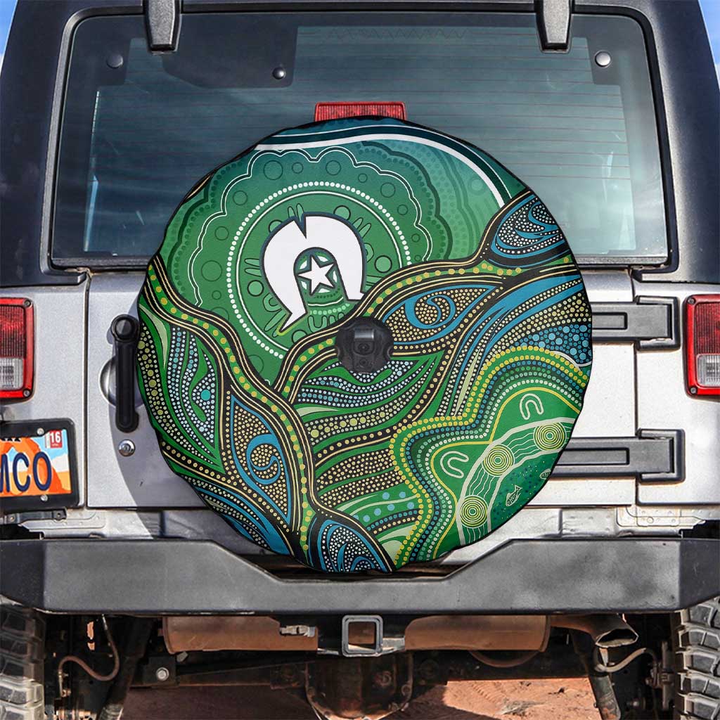 Torres Strait Islands Spare Tire Cover Indigenous Ocean Wave Dot Green Color
