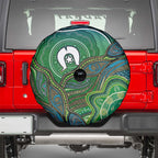 Torres Strait Islands Spare Tire Cover Indigenous Ocean Wave Dot Green Color