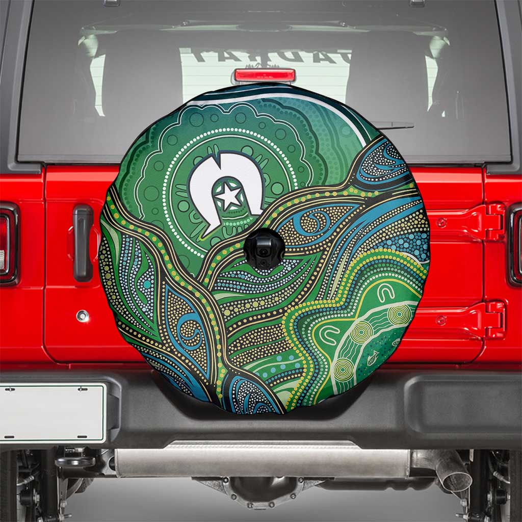 Torres Strait Islands Spare Tire Cover Indigenous Ocean Wave Dot Green Color