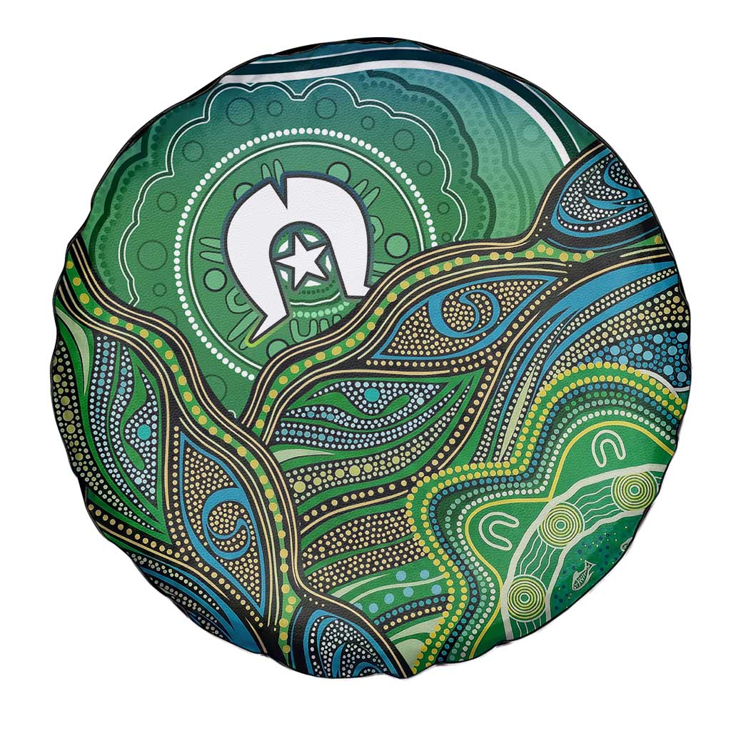 Torres Strait Islands Spare Tire Cover Indigenous Ocean Wave Dot Green Color
