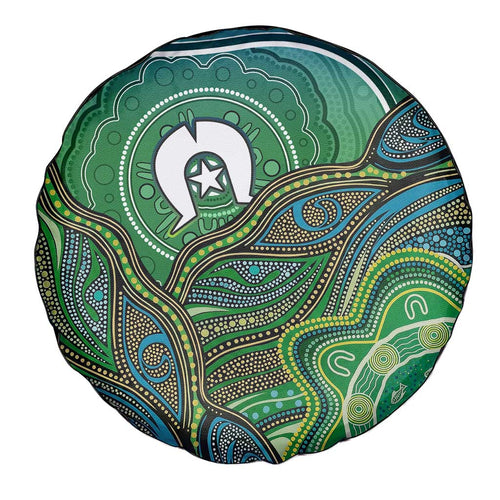 Torres Strait Islands Spare Tire Cover Indigenous Ocean Wave Dot Green Color