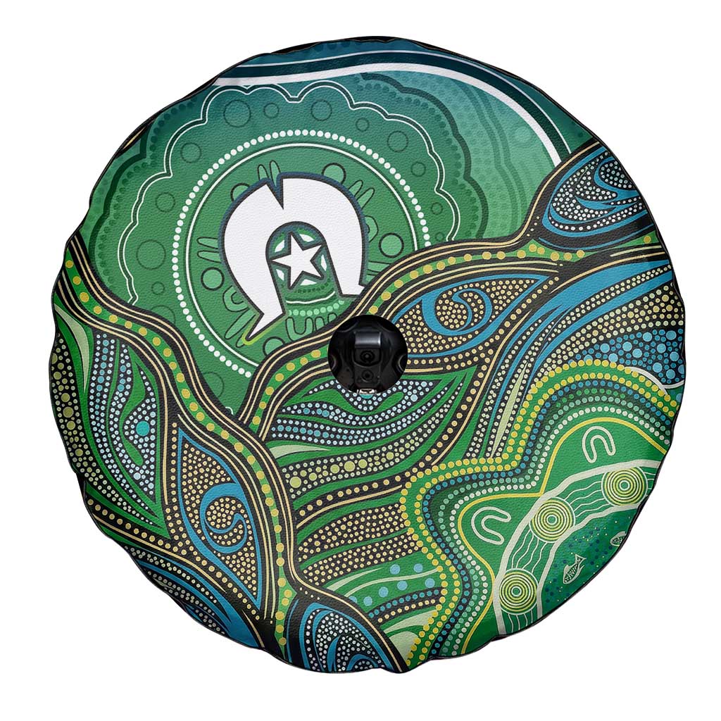 Torres Strait Islands Spare Tire Cover Indigenous Ocean Wave Dot Green Color
