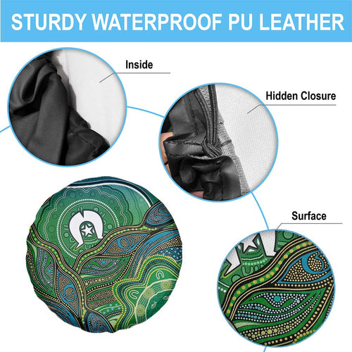 Torres Strait Islands Spare Tire Cover Indigenous Ocean Wave Dot Green Color