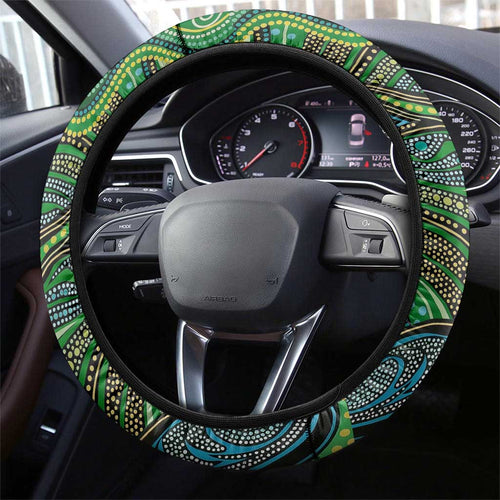 Torres Strait Islands Steering Wheel Cover Indigenous Ocean Wave Dot Green Color