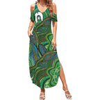 Torres Strait Islands Summer Maxi Dress Indigenous Ocean Wave Dot Green Color