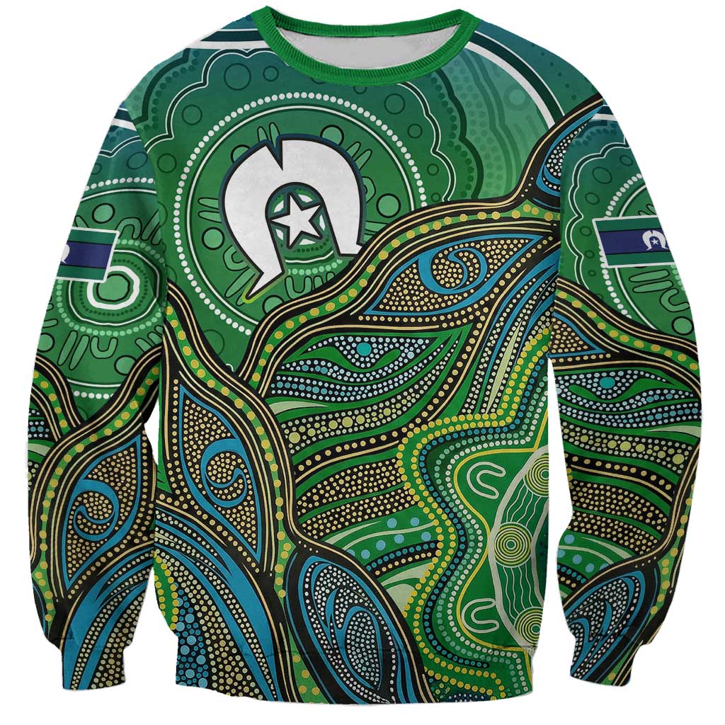 Torres Strait Islands Sweatshirt Indigenous Ocean Wave Dot Green Color