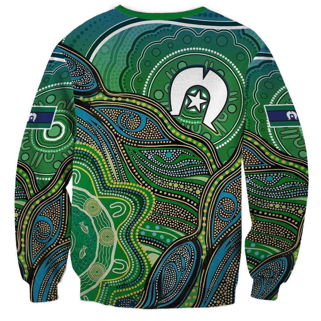 Torres Strait Islands Sweatshirt Indigenous Ocean Wave Dot Green Color