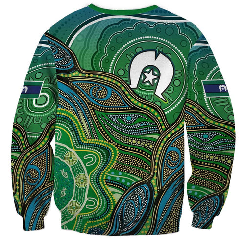 Torres Strait Islands Sweatshirt Indigenous Ocean Wave Dot Green Color