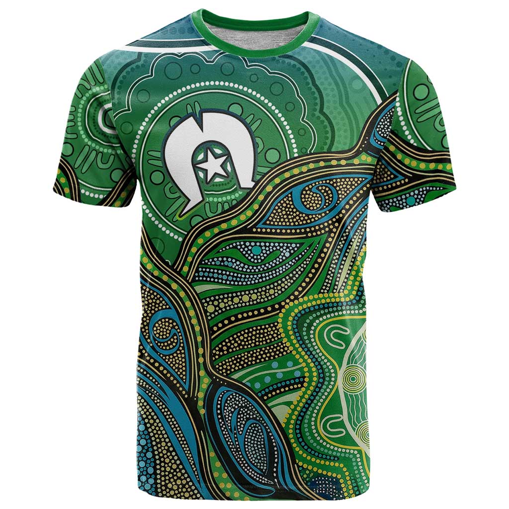 Torres Strait Islands T Shirt Indigenous Ocean Wave Dot Green Color