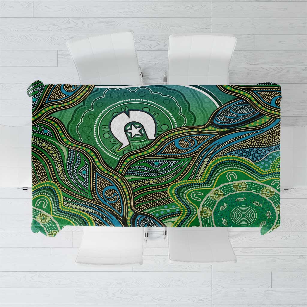 Torres Strait Islands Tablecloth Indigenous Ocean Wave Dot Green Color