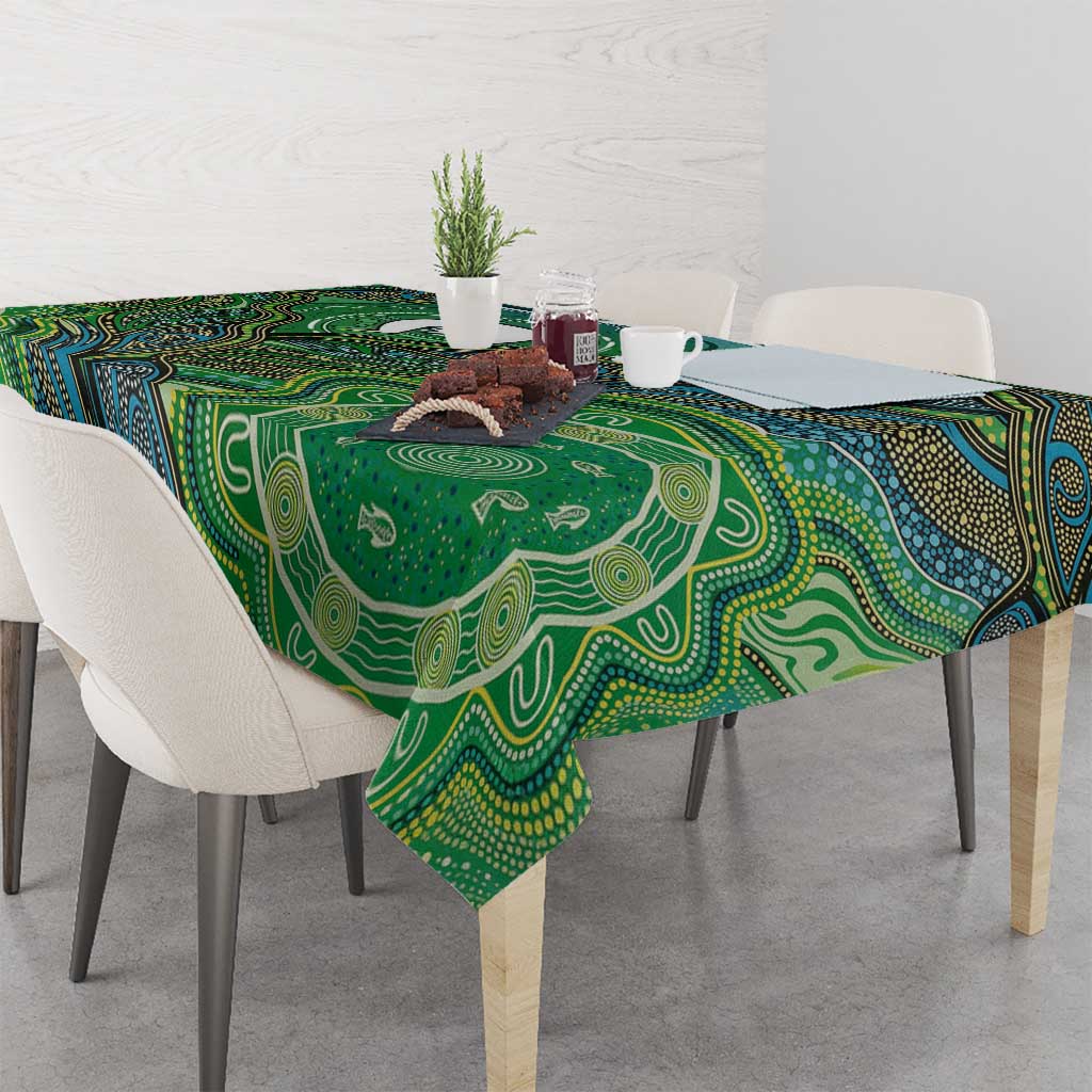 Torres Strait Islands Tablecloth Indigenous Ocean Wave Dot Green Color