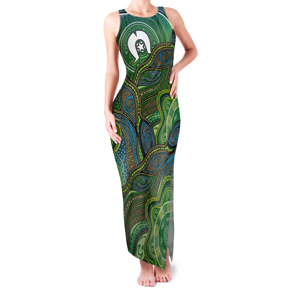 Torres Strait Islands Tank Maxi Dress Indigenous Ocean Wave Dot Green Color
